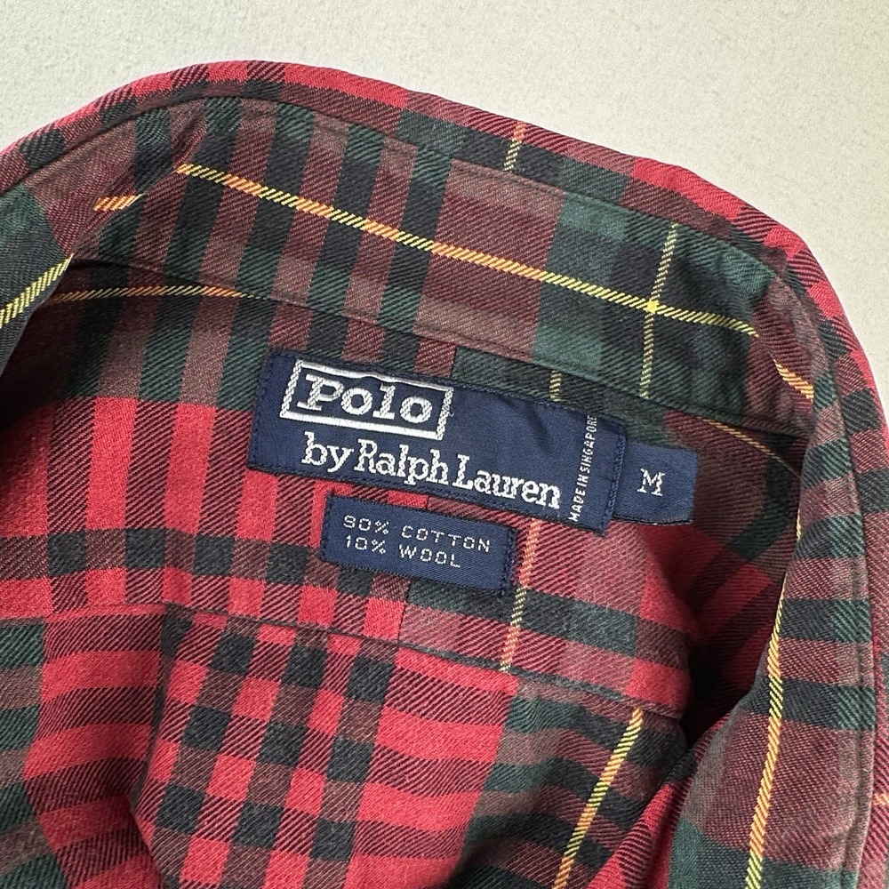 90's Vtg Polo Ralph Lauren Tartan Plaid Wool‎ Blend Flannel Shirt Men's M Red - Picture 14 of 14